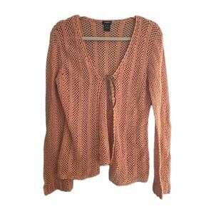 Tangents Y2K Orange Knit Crochet‎ Preppy Cardigan Sweater Womans Size Large